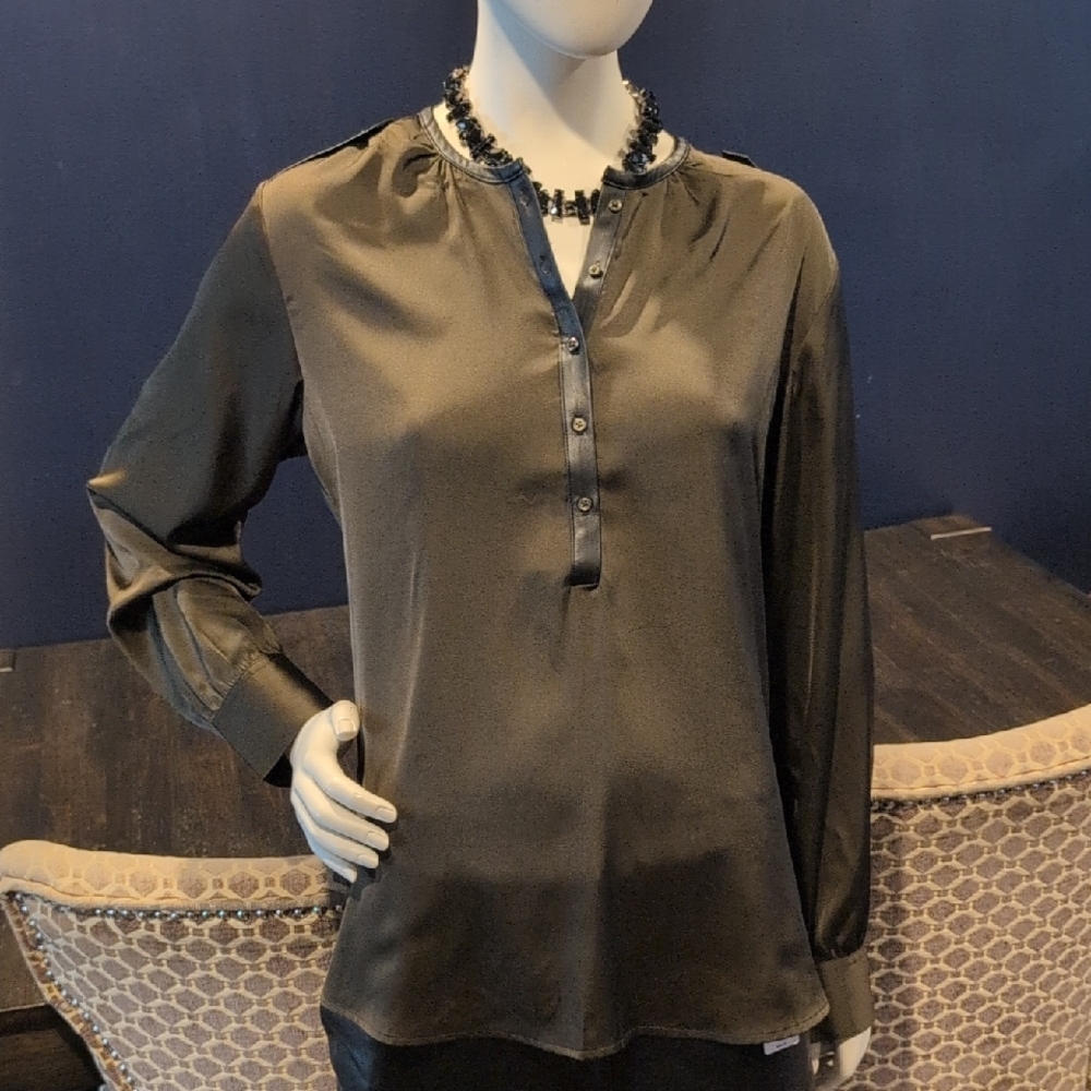 Express Black Satin Button-Up Blouse